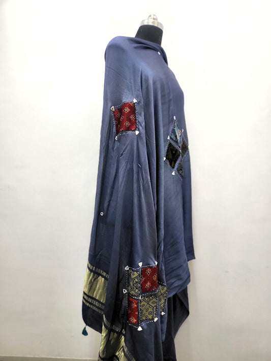 Premium Modal Gaji Ajrakh Patch Dupatta Grey