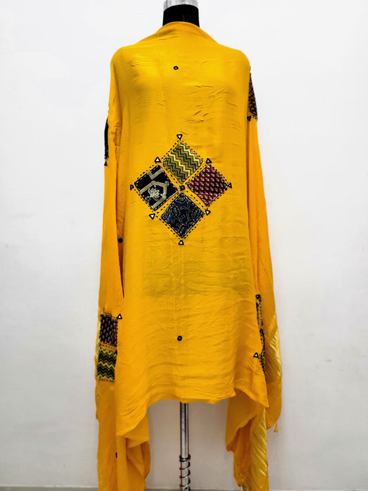 Premium Modal Gaji Ajrakh Patch Dupatta Yellow