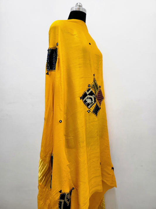 Premium Modal Gaji Ajrakh Patch Dupatta Yellow