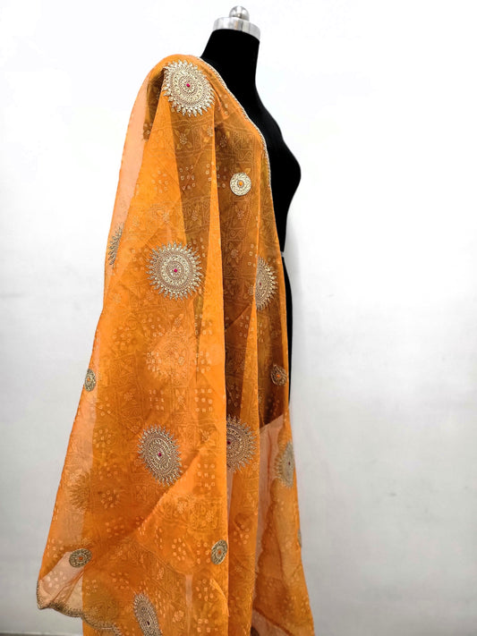 Premium Soft Organza Bandhani Dupatta Rust