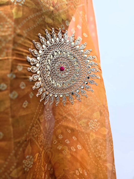 Premium Soft Organza Bandhani Dupatta Rust