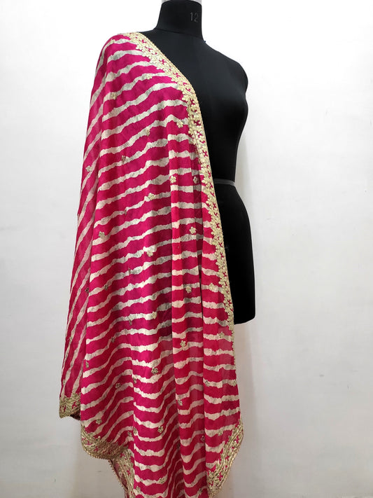 Premium Crepe Pink Leheriya Dupatta