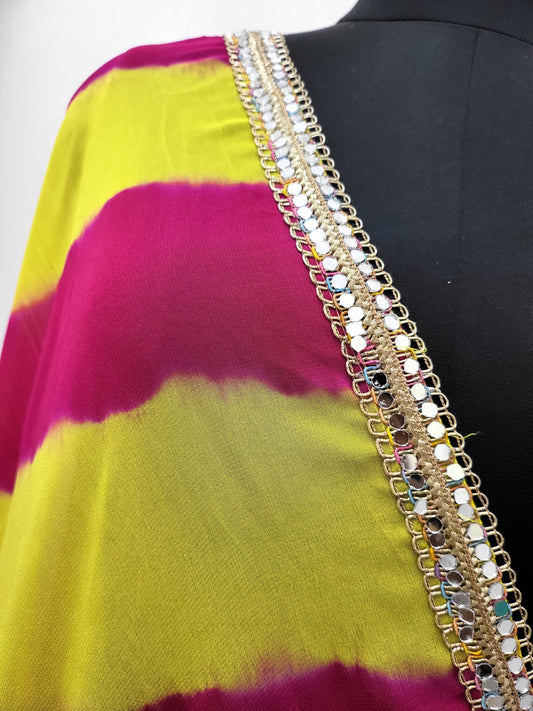 Hand Dyed Lehriya Dupatta Georgette Yellow Pink