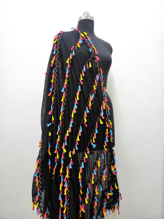 Multi Pom Pom Mal Dupatta Black