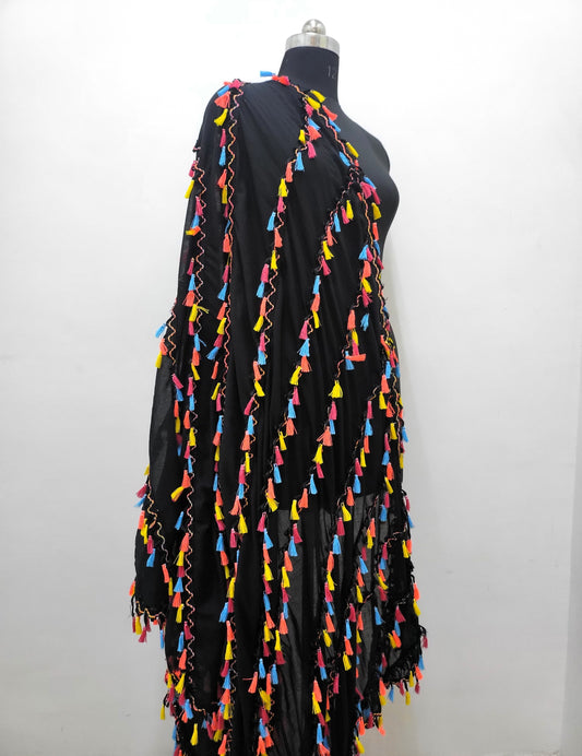 Multi Pom Pom Mal Dupatta Black