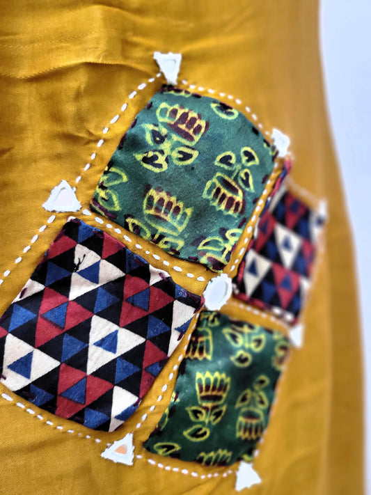Premium Modal Gaji Ajrakh Patch Dupatta Golden Mustard