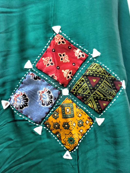 Premium Modal Gaji Ajrakh Patch Dupatta Indigo Green