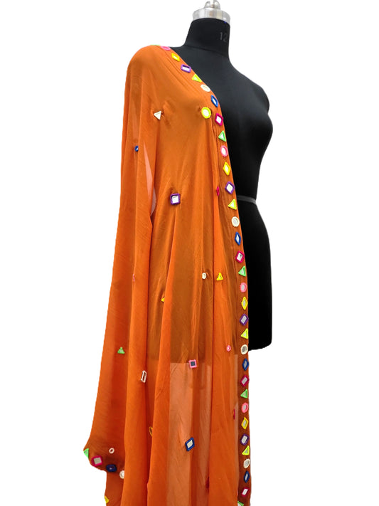Pop Up Mirror Work Dupatta - Orange