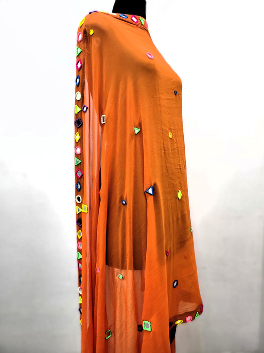 Pop Up Mirror Work Dupatta - Orange