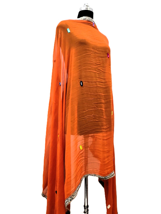 Pop Up Mirror Work Dupatta - Orange