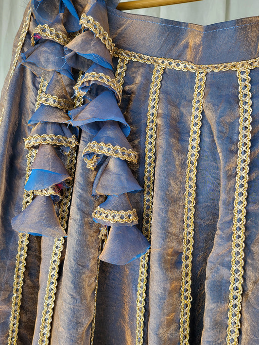 Zardosi Kalli Dual Tone Kanjivaram Skirt - Elsa Blue