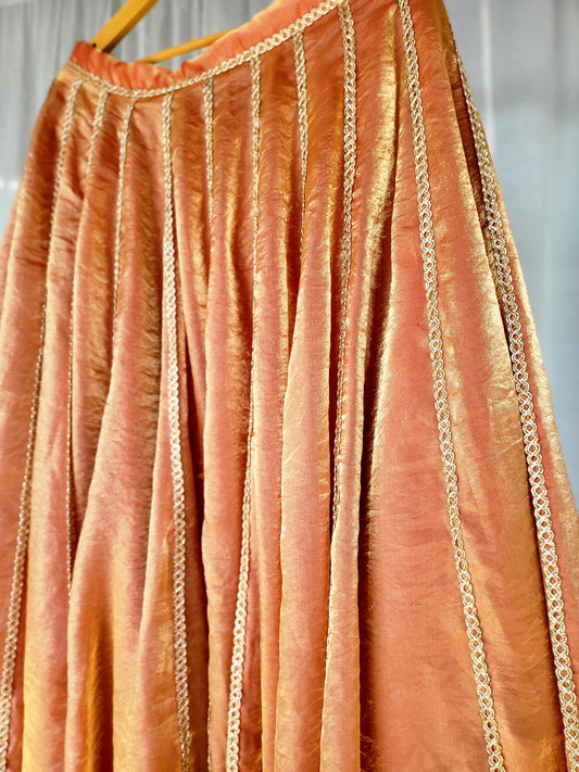 Zardosi Kalli Dual Tone Kanjivaram Skirt - Rust
