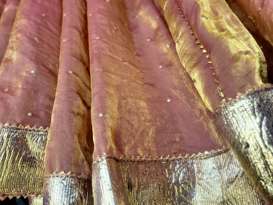 Kanjivaram Soft Tissue Silk Dual Tone Lampi Skirt - Antique