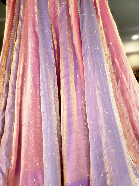 Kanjivaram Soft Tissue Silk Dual Tone Ganga Jamna Skirt - Multi