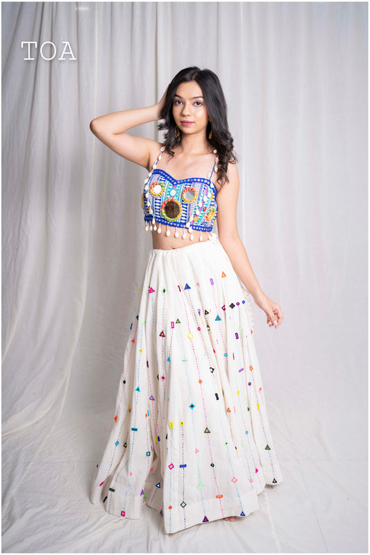 Mirror Boho White & Blue