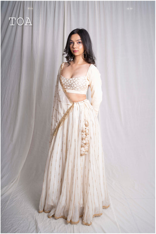 Off-White & Gold Organza Skirt – A Statement of Elegance