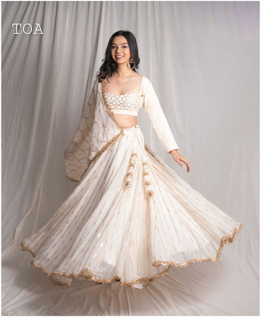 Off-White & Gold Organza Skirt – A Statement of Elegance