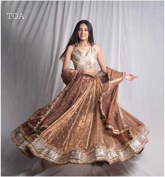 Copper Kanjivaram Soft Tissue Silk Dual Tone Skirt