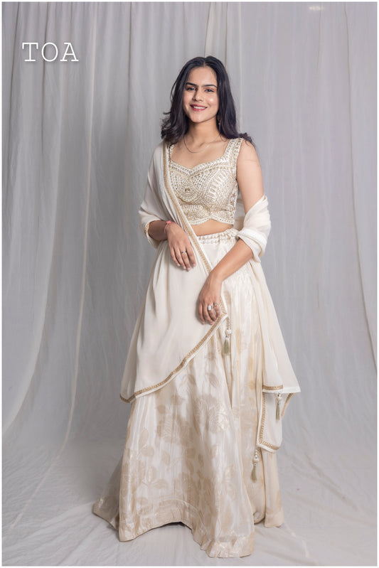 Elegant Off-White Banarasi Set