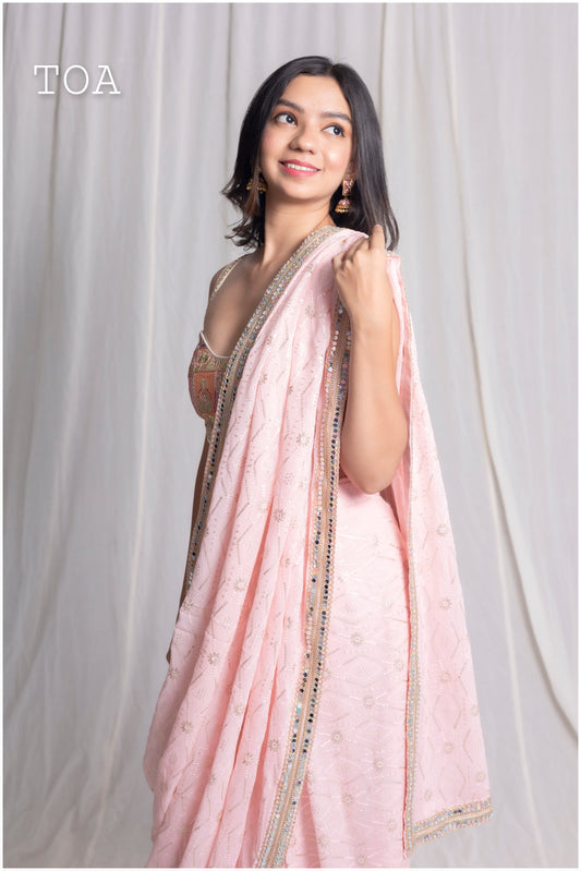 Exquisite Pre-stitched Lucknowi Drape Saree