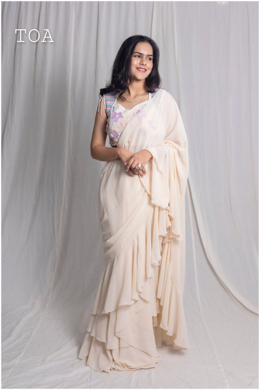 Exquisite Pre-Draped Ruffle Saree in Luxurious Georgette