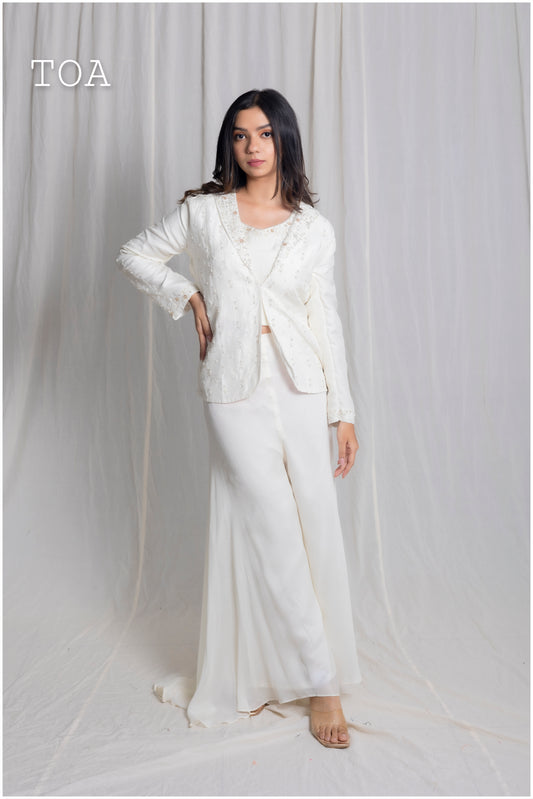 Royal Cream White Jacket Set