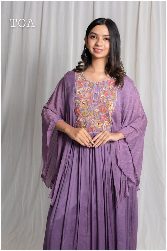 Peastel Purple lilac Kaftan-Style Long Dress