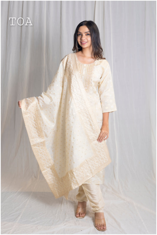 Royal Cream White Kurti Set