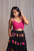 Black Alternate Karachi Pink & Orange Thread Border Work Skirt Only