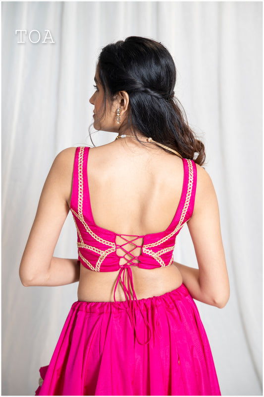 Atrangi Silk Shine Long Top Only - Rani