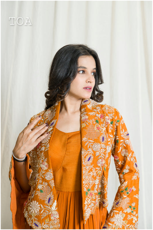Rustic Drape Design Indo-Western Jacket Set🧡