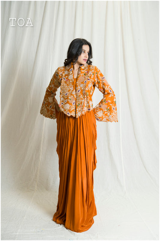 Rustic Drape Design Indo-Western Jacket Set🧡