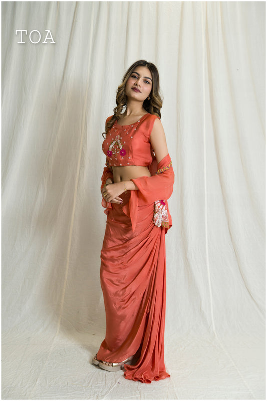 Rustic Drape Design Indo-Western Jacket Outfit🧡