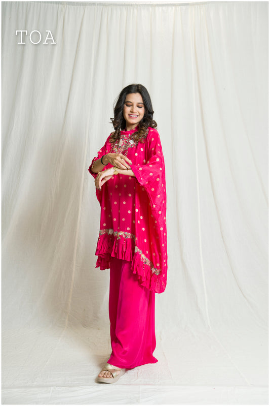 Hot Pink kaftan-style Indo tunic set