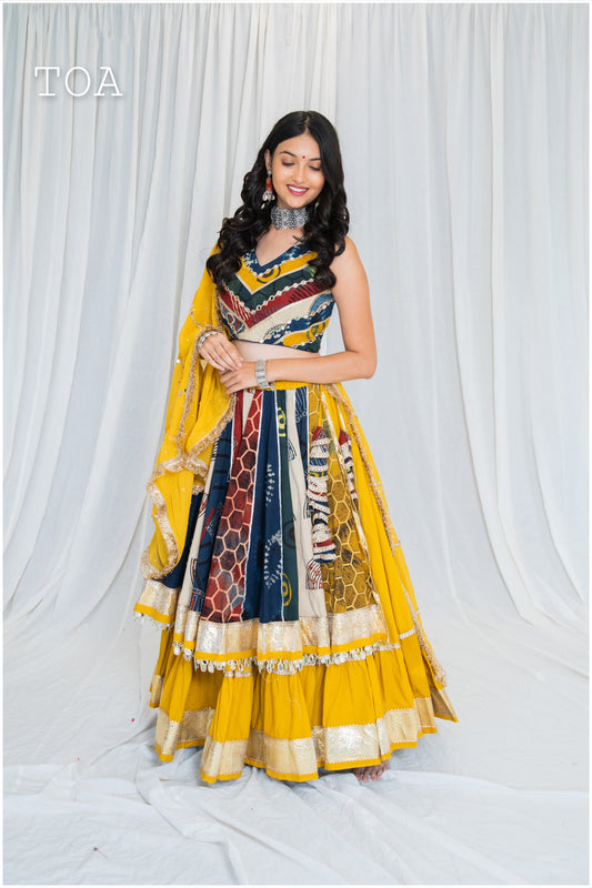 Shades Of Ajrakh Collection - Yellow Double Layer Outfit - SL LS