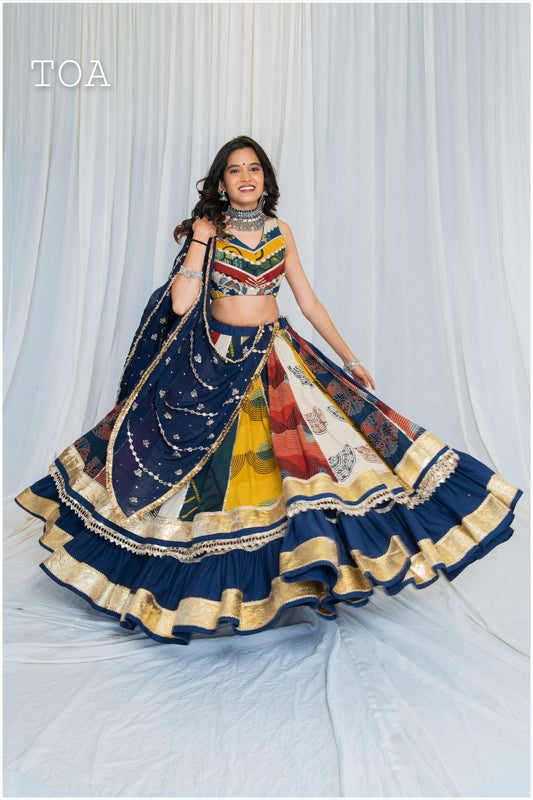 Shades Of Ajrakh Collection- Indigo Blue Double Layer Outfit - SL