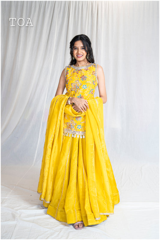 Yellow Kanjivaram Tissue Skirt Only