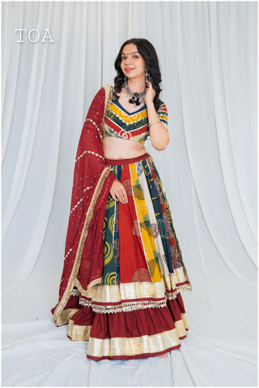 Shades Of Ajrakh Collection - Maroon Double Layer Outfit - EL
