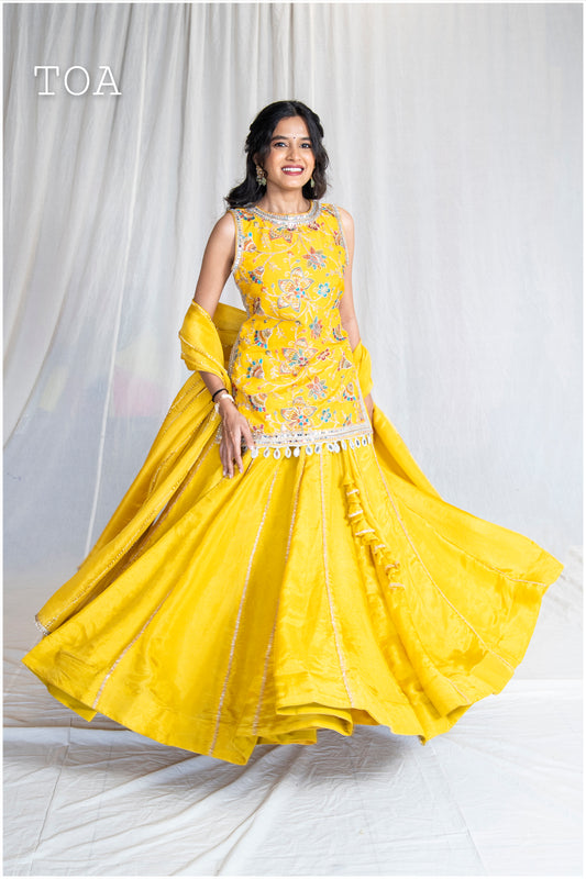 Yellow Kanjivaram Tissue Skirt Only