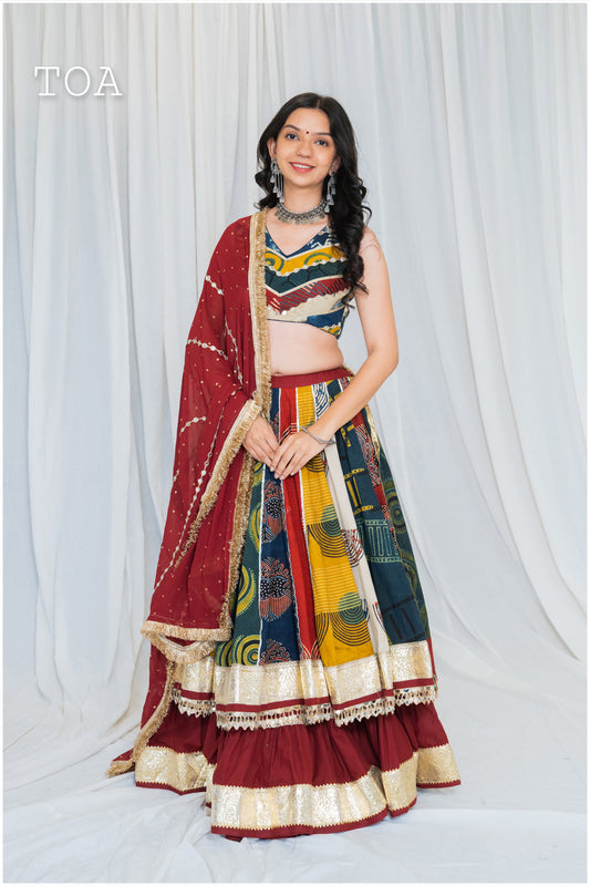 Shades Of Ajrakh Collection - Maroon Double Layer Outfit - SL