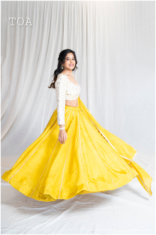 Lime Yellow Kanjivaram Tissue Skirt