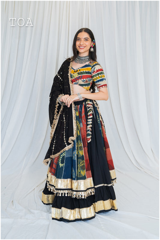 Shades Of Ajrakh Collection - Double Layer Black Outfit - EL