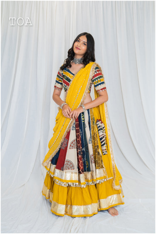 Shades Of Ajrakh Collection - Yellow Double Layer Outfit - EL