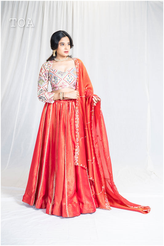 Rustic Red Kanjivaram Skirt