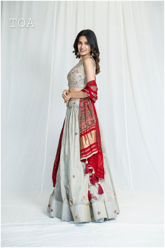 Beautiful Pearl Mirror Ajrakh Lehenga Outfit