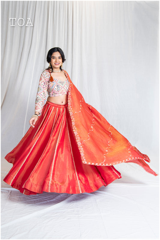 Rustic Red Kanjivaram Skirt