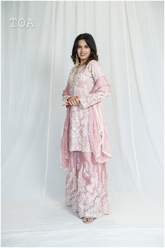 Stunning Blush Pink Embroidered Palazzo Outfit