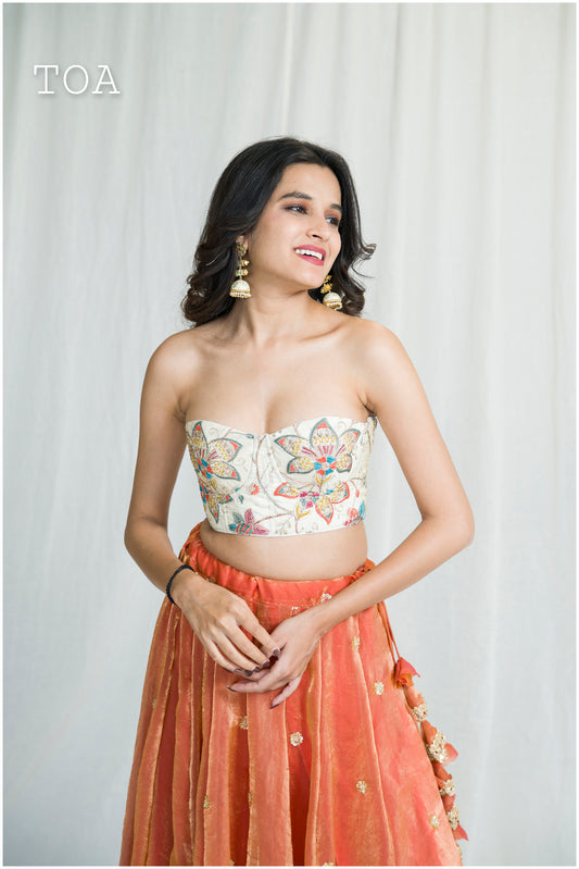 Multi Floral Corset Top - Golden