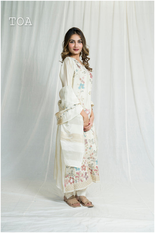 Stunning Kanjivaram Beige Silk Suit