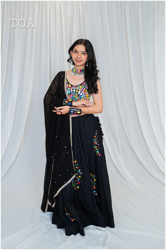 Multi Sequins Dupatta Only - Black